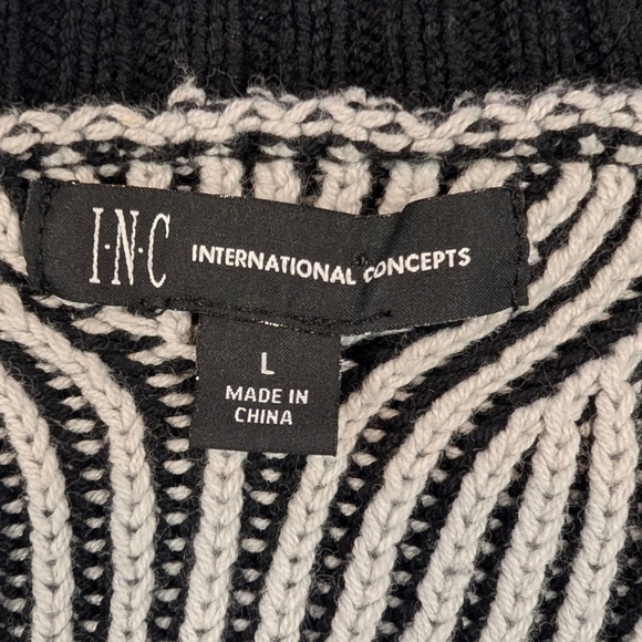 INC International Concepts monochrome wave cotton blend cardigan. Large - Picture 13 of 16
